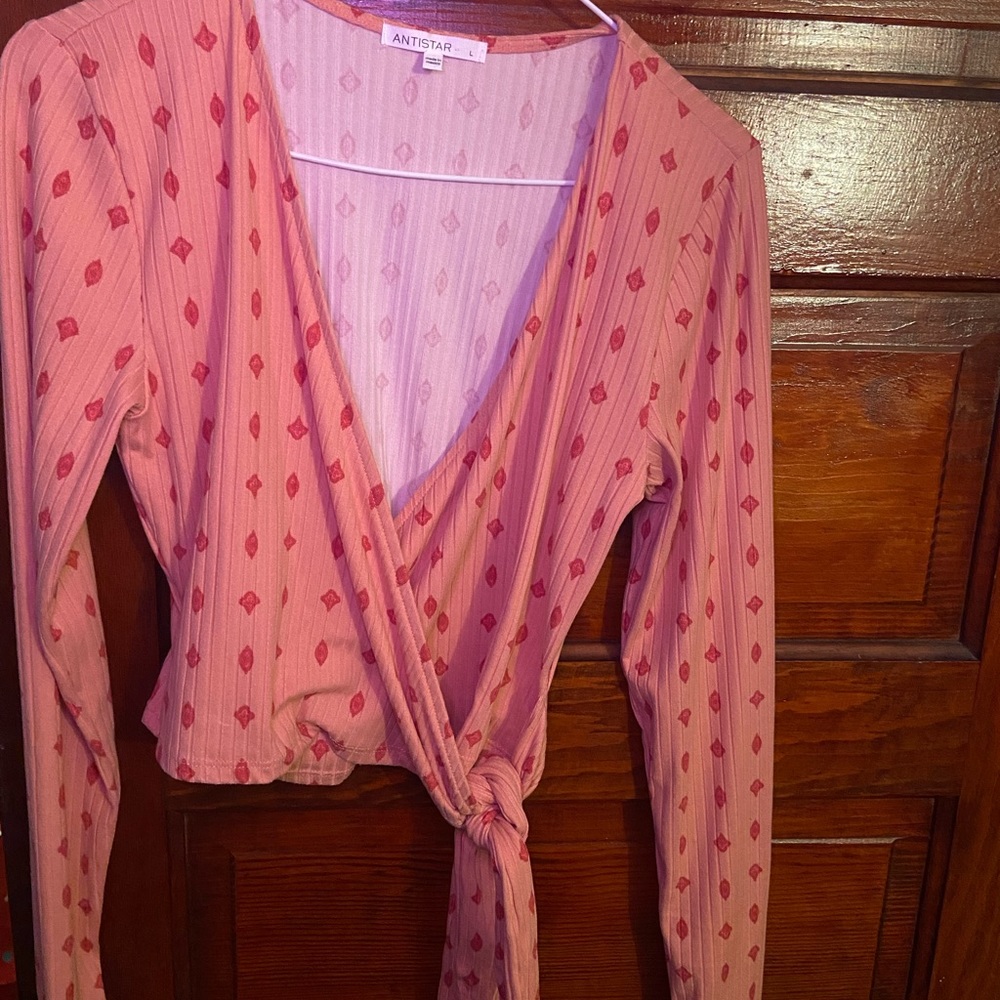 ANISTAR Juniors L Cropped Long Sleeve Side Tie Shirt